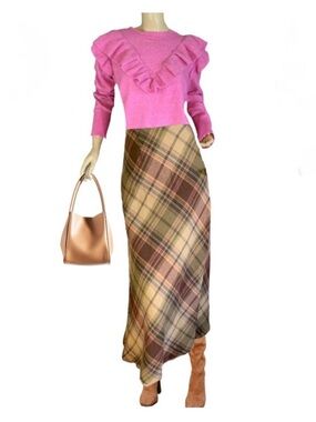 LINEA DONNA BROWN PLAID MAXI SKIRT (14)